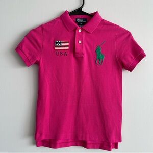 Ralph Lauren Boys Big Pony Polo USA #2 Leo Polo Shirt Pink Size 5